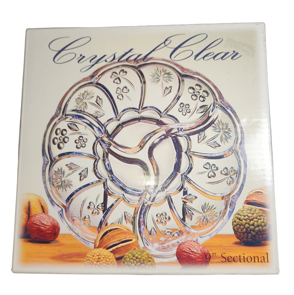 Crystal Clear "Thistle" Japanese Made 9 Inch Sectional Cut Glass‎ Serving Plate